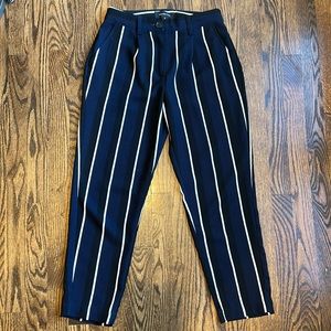 Who What Wear Striped High-Waisted Cropped Trousers- Navy, Black, & White
